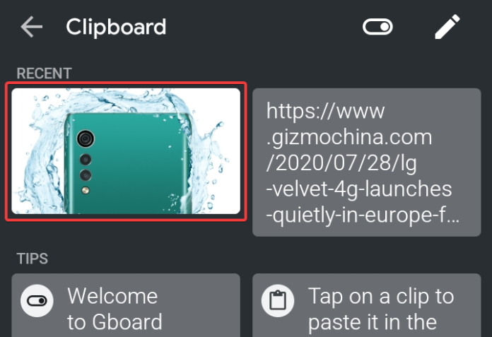 GBoard的内置剪贴板现在支持图像