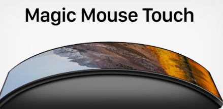 疯狂的苹果魔术鼠标触摸概念出现与弯曲的触摸屏显示器
